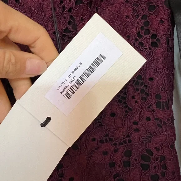 NWT Alexis Sophie Burgundy Lace Off Shoulder Tie Shoulder Dress. Small - Picture 10 of 14